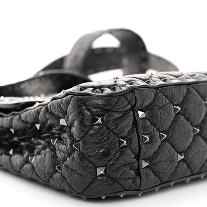 Valentino Garavani Craquele Nappa Medium Rockstud Spike Shoulder Bag Black 8 of 9