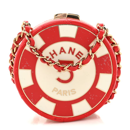 Chanel Lambskin Enamel Quilted Round Poker Chip Clutch With Chain Red White 1 of 11