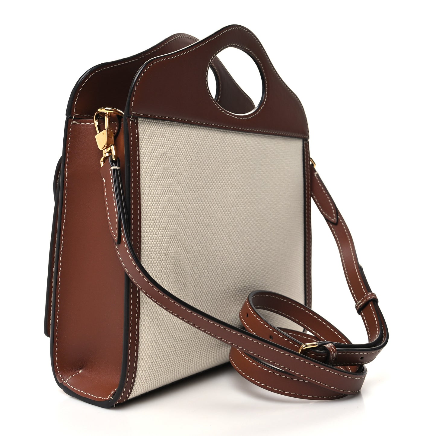 Canvas Smooth Calfskin Two Tone Mini Pocket Bag Natural Tan Fiery Red