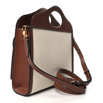 Burberry Canvas Smooth Calfskin Two Tone Mini Pocket Bag Natural Tan Fiery Red 3 of 9