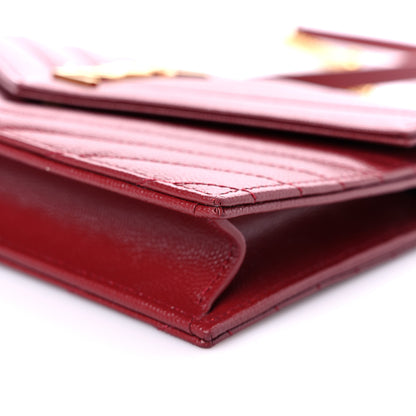 Saint Laurent Grain De Poudre Matelasse Chevron Monogram Envelope Chain Wallet Opyum Red 8 of 10