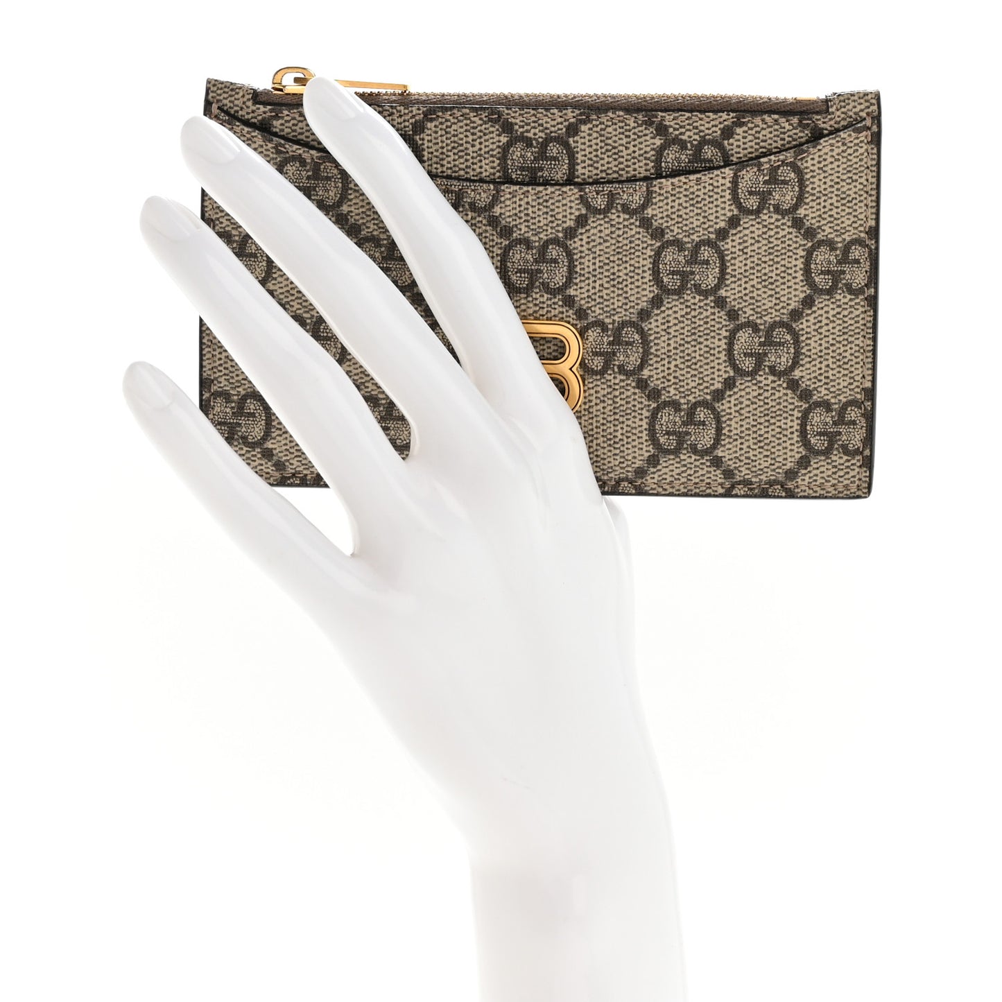 X BALENCIAGA GG Supreme Monogram Zip Card Case Beige Ebony