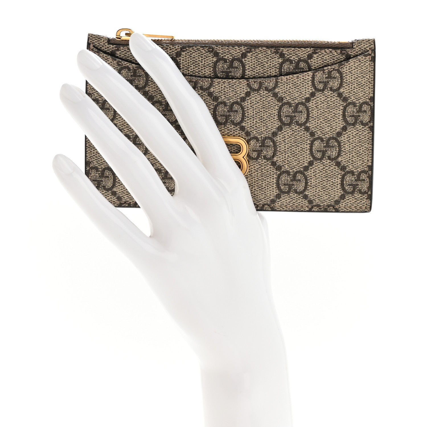Gucci X BALENCIAGA GG Supreme Monogram Zip Card Case Beige Ebony 2 of 8