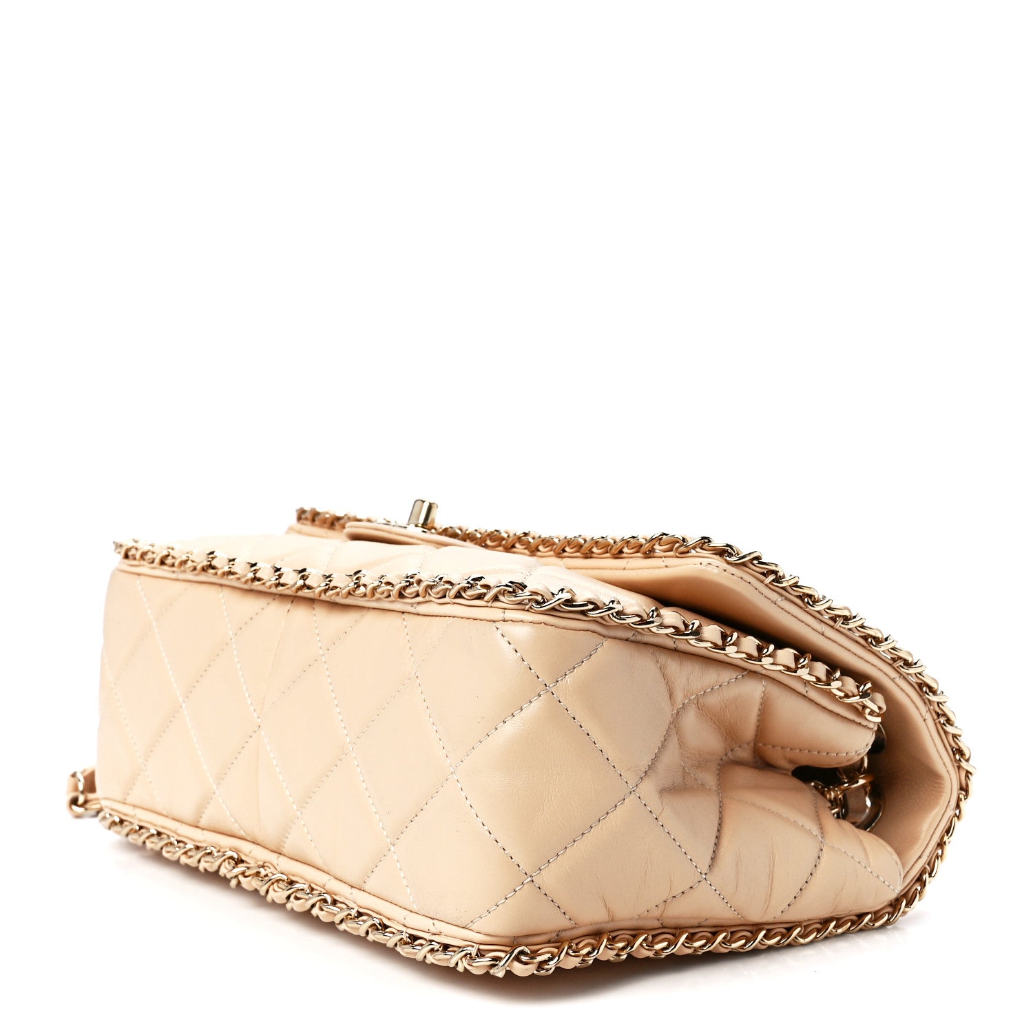 Chanel Crumpled Calfskin Medium Chain All Over Flap Beige 10 of 12