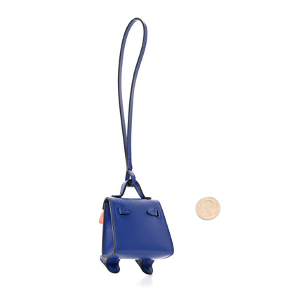 Hermes Tadelakt Chevre Mysore Kelly Quelle Idole Bag Charm Bleu Electrique Feu 2 of 6