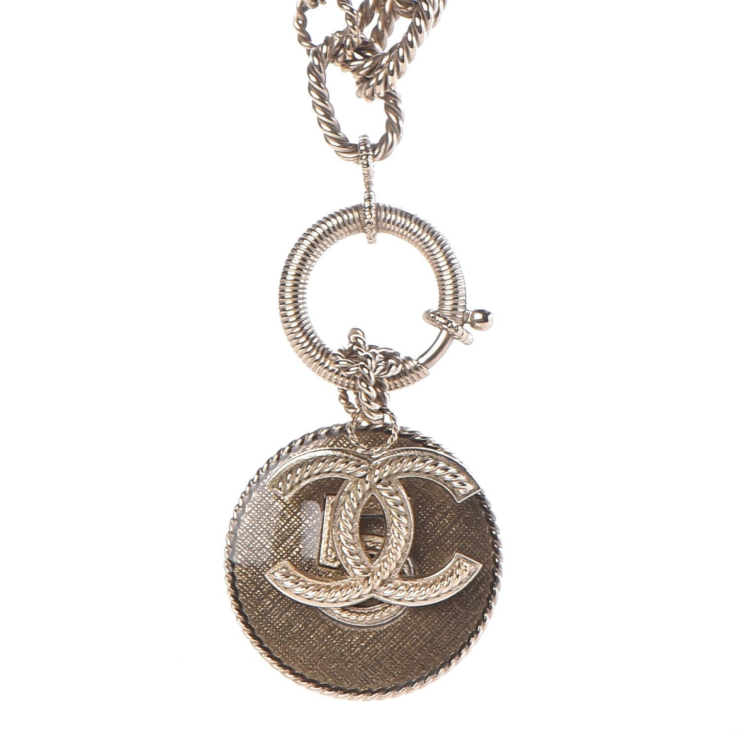Twisted Chain CC Pendant Necklace Gold