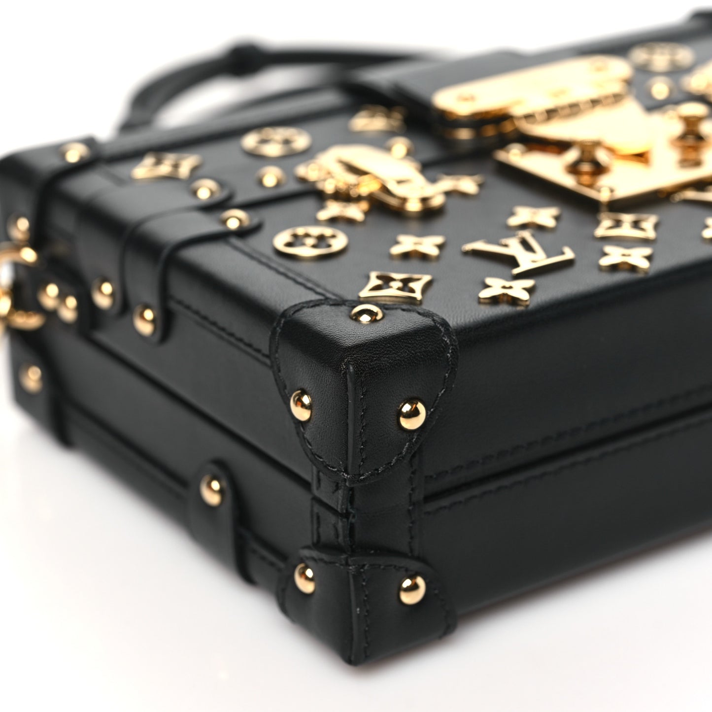 Calfskin Metal Monogram Petite Malle Black
