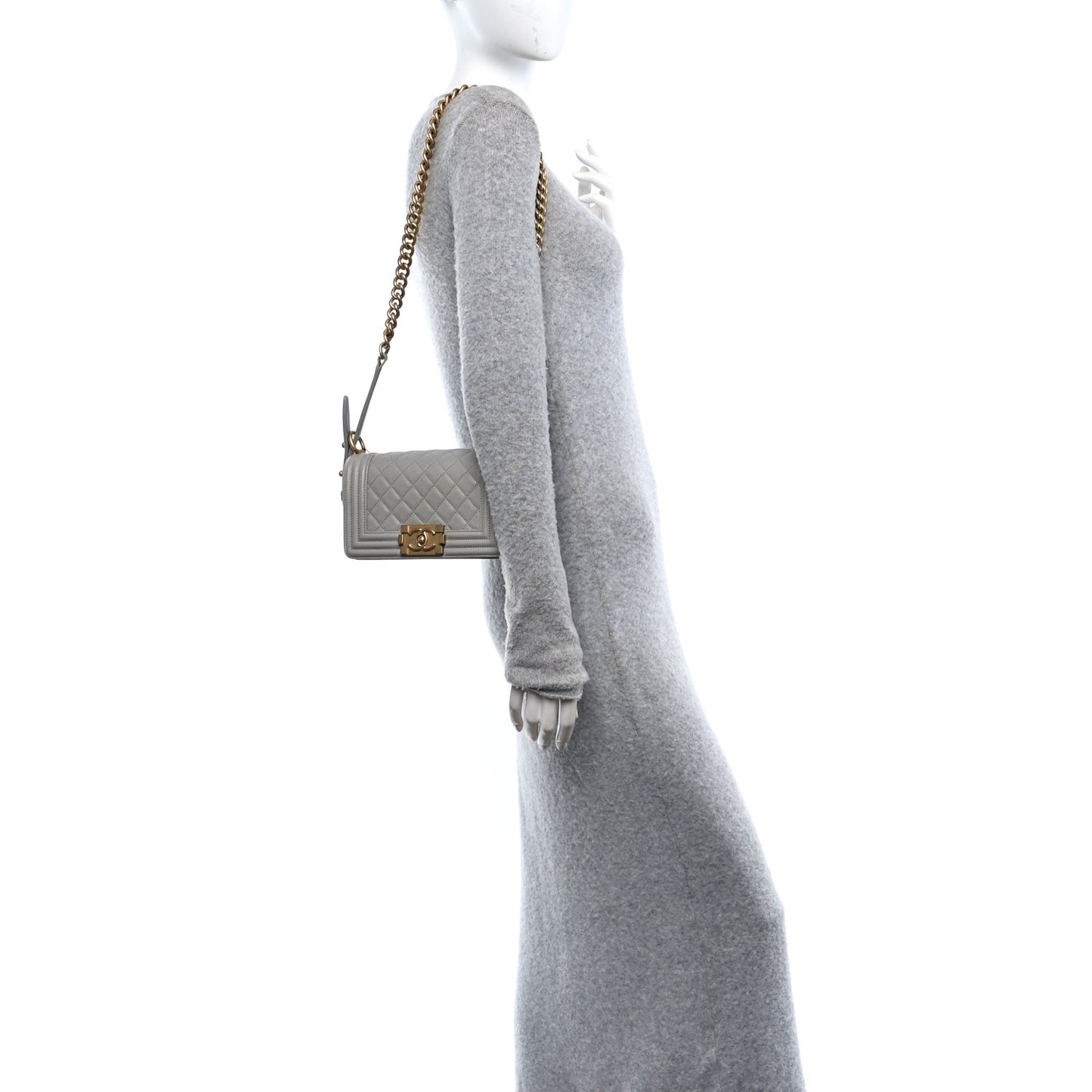 Caviar Quilted Small Boy Flap Light Grey