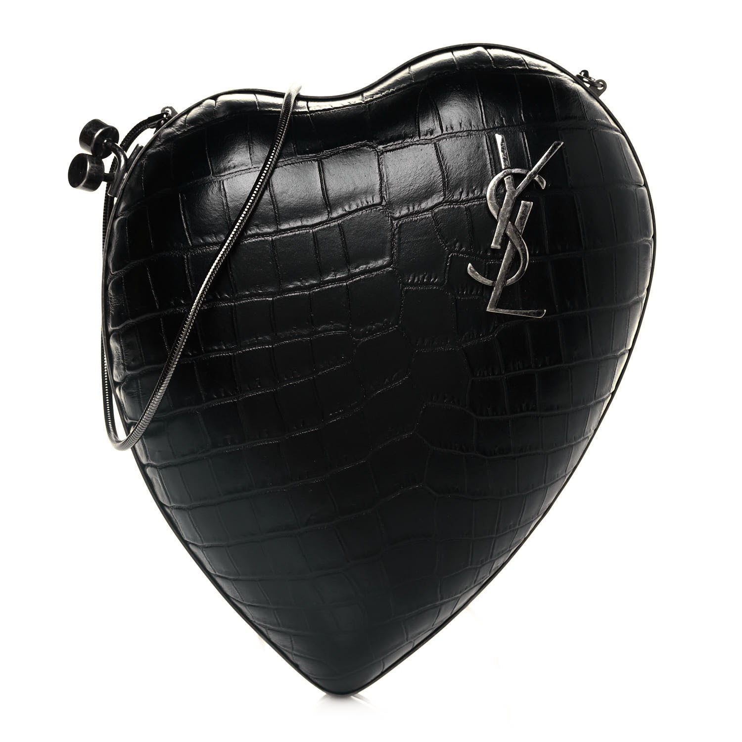 Saint Laurent Calfskin Crocodile Embossed Monogram Love Box Bag Black 1 of 12