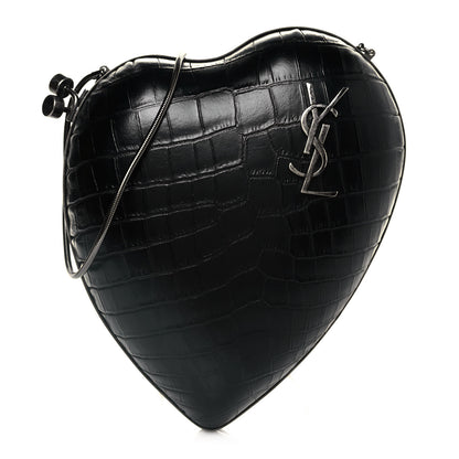 Saint Laurent Calfskin Crocodile Embossed Monogram Love Box Bag Black 1 of 12