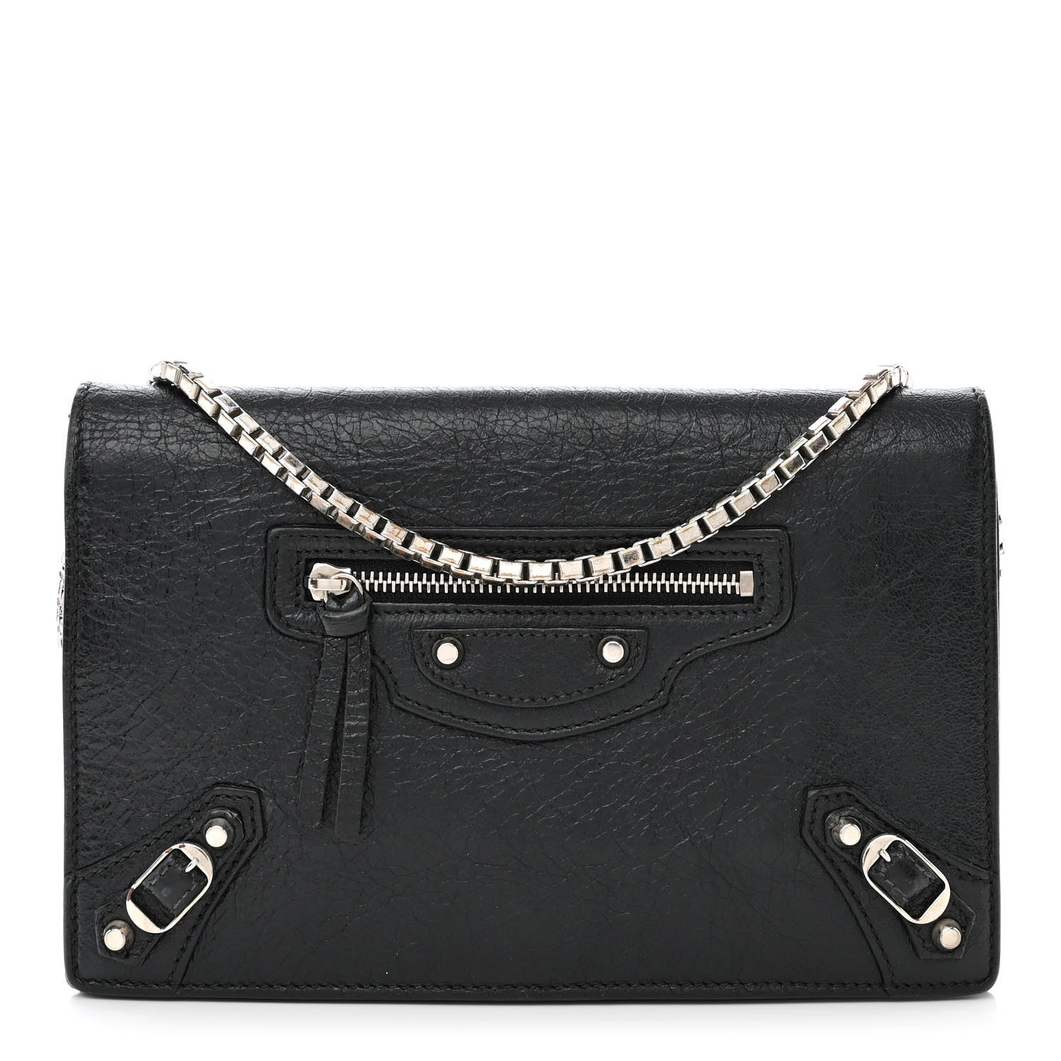 Balenciaga Grained Calfskin Classic Silver Hardware Wallet on Chain Black 1 of 12