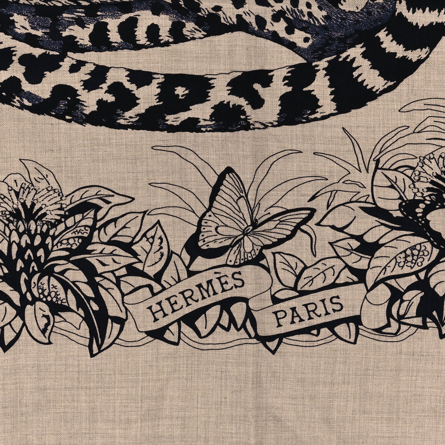 Hermes Cashmere Silk Jungle Love Tattoo Shawl 140 Natural Bleu Black 2 of 4