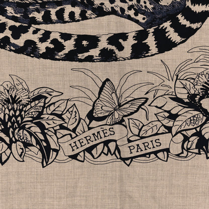 Hermes Cashmere Silk Jungle Love Tattoo Shawl 140 Natural Bleu Black 2 of 4