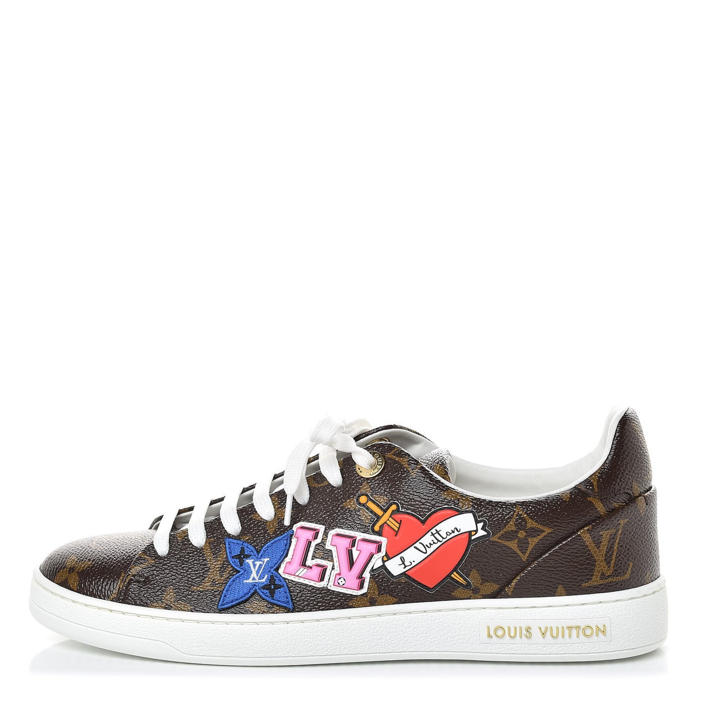 Calfskin Monogram LV Black Heart Sneakers 37.5 Cacao