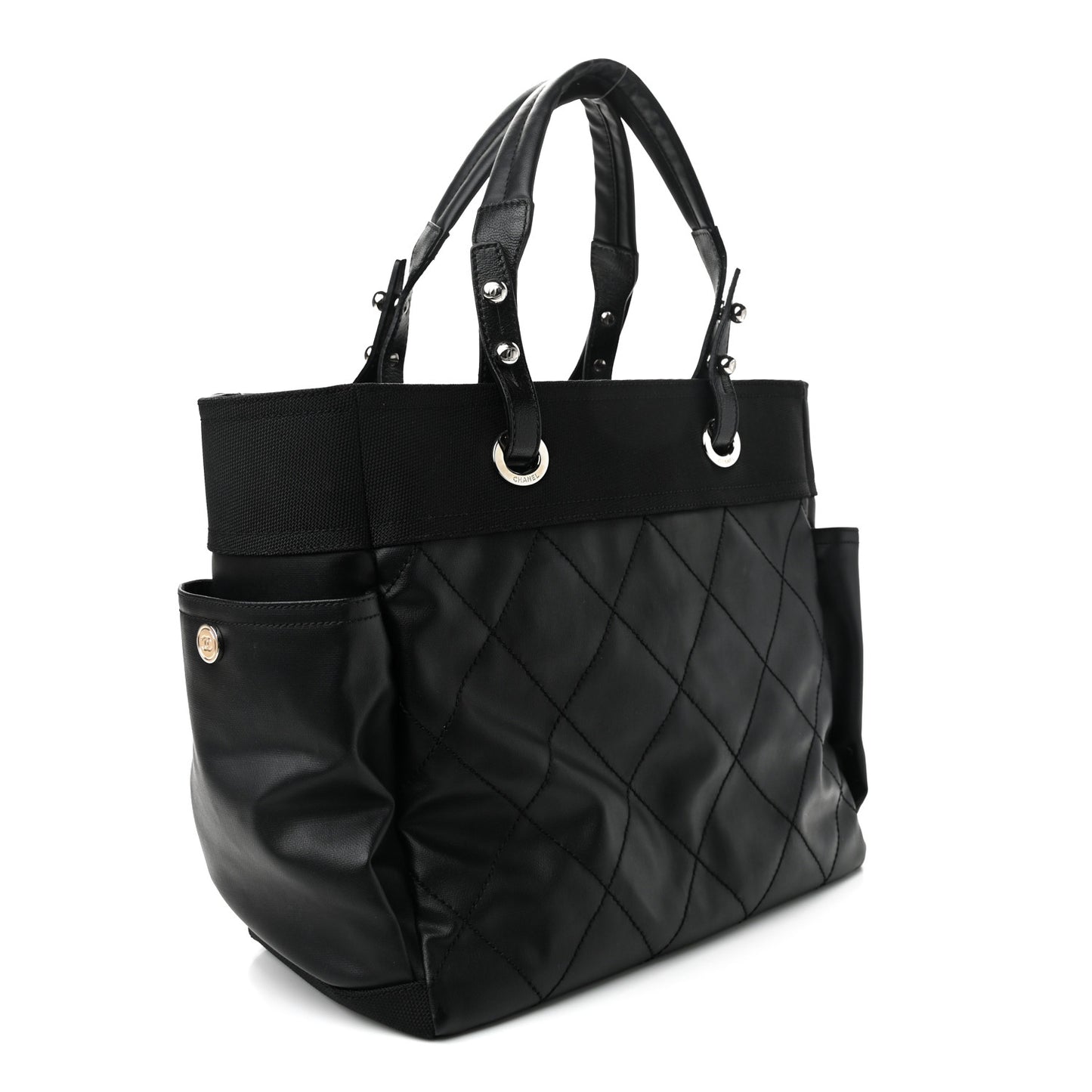 Coated Canvas Quilted Large Paris Biarritz Tote Black
