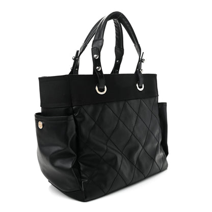 Chanel Coated Canvas Quilted Large Paris Biarritz Tote Black 3 of 10