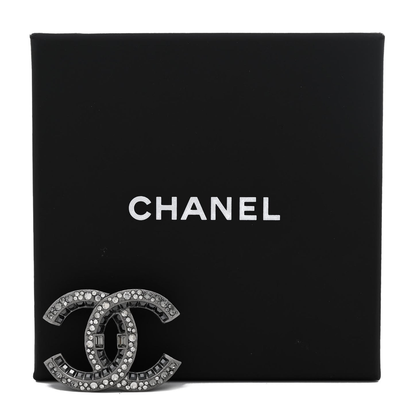 Baguette Crystal CC Brooch Silver Black