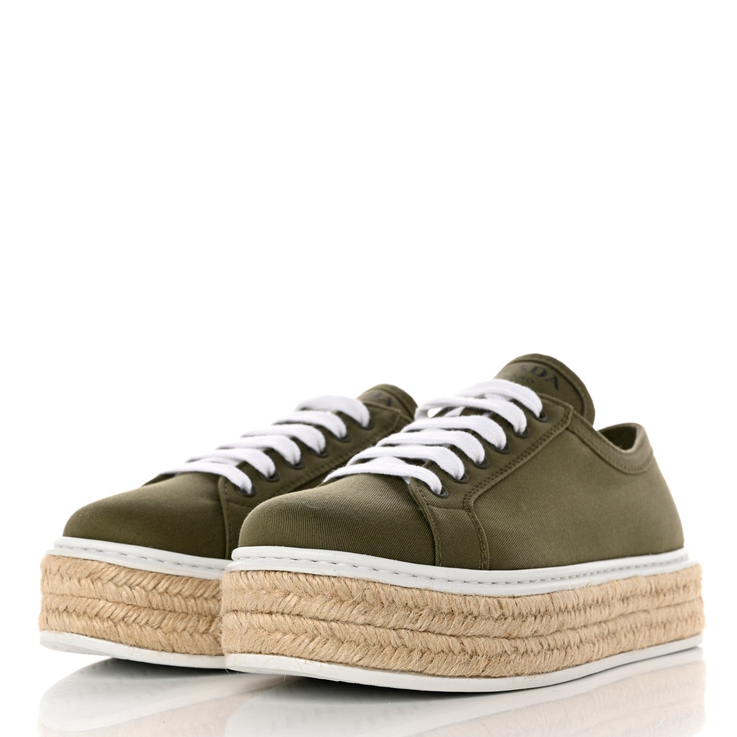Prada Canvas Gabardine Espadrille 45mm Platform Sneakers 38.5 Militare 3 of 10