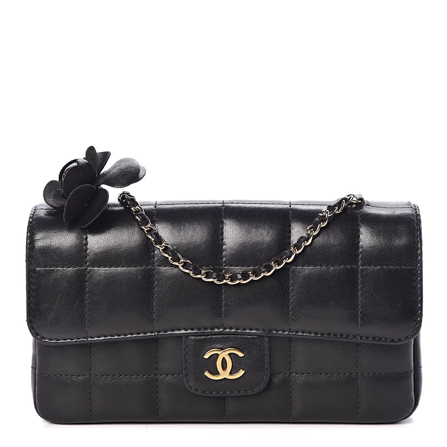 Chanel Lambskin Quilted Mini Chocolate Bar Camellia Flap Black 1 of 9