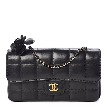 Chanel Lambskin Quilted Mini Chocolate Bar Camellia Flap Black 1 of 9