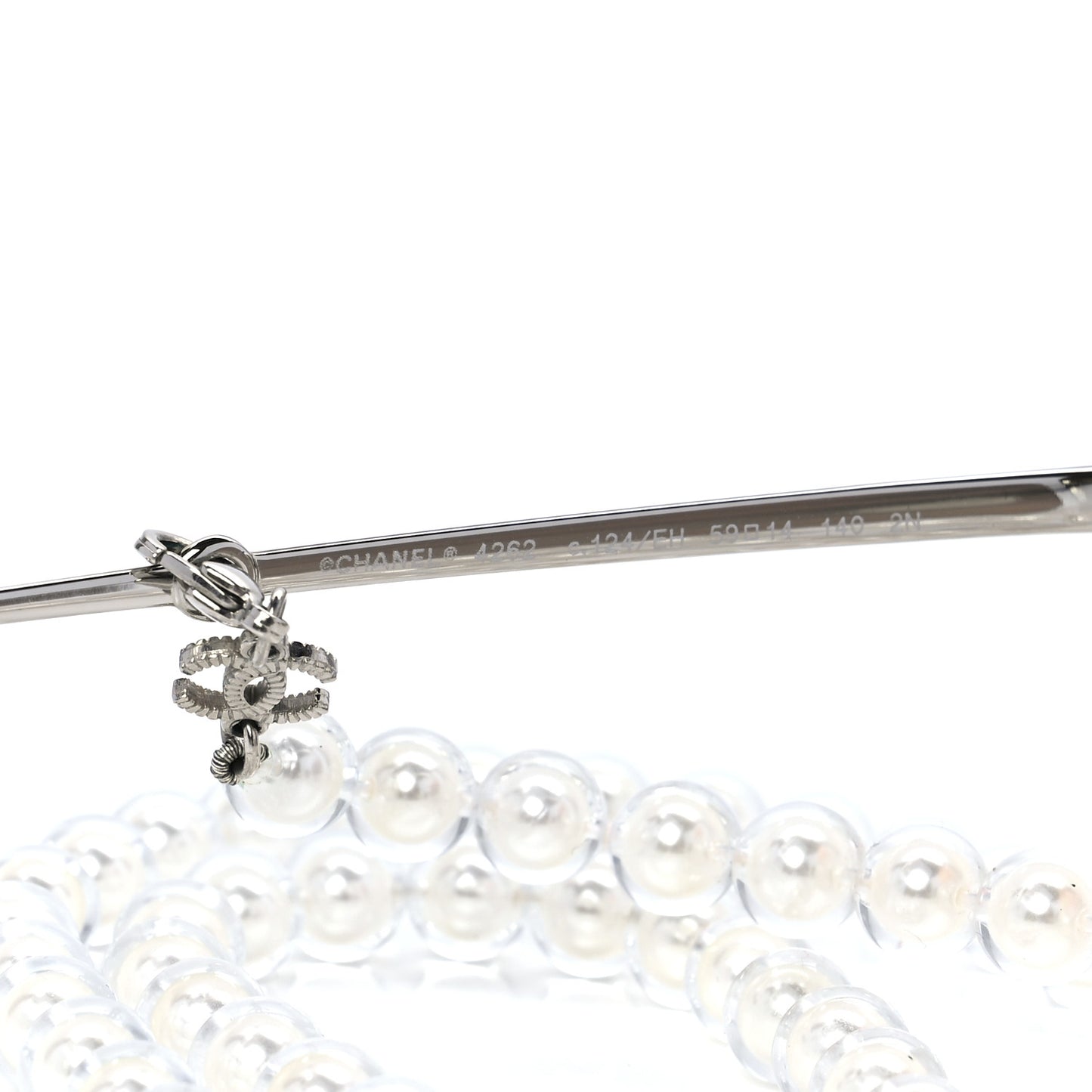 Metal Butterfly Removable Pearl Chain Sunglasses 4262 Silver Brown