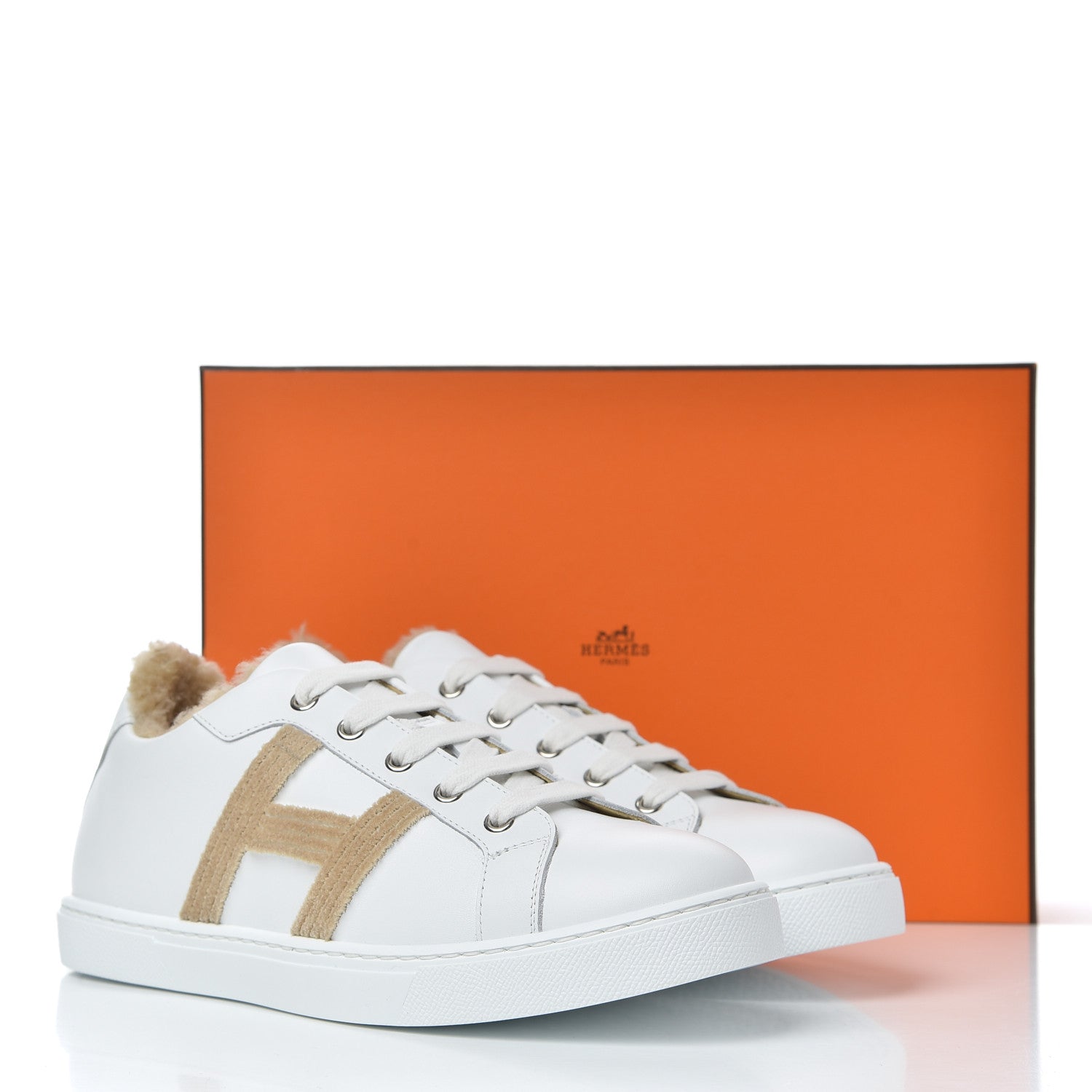 Hermes Calfskin Woolskin Womens Advantage Sneakers 38.5 White 12 of 12