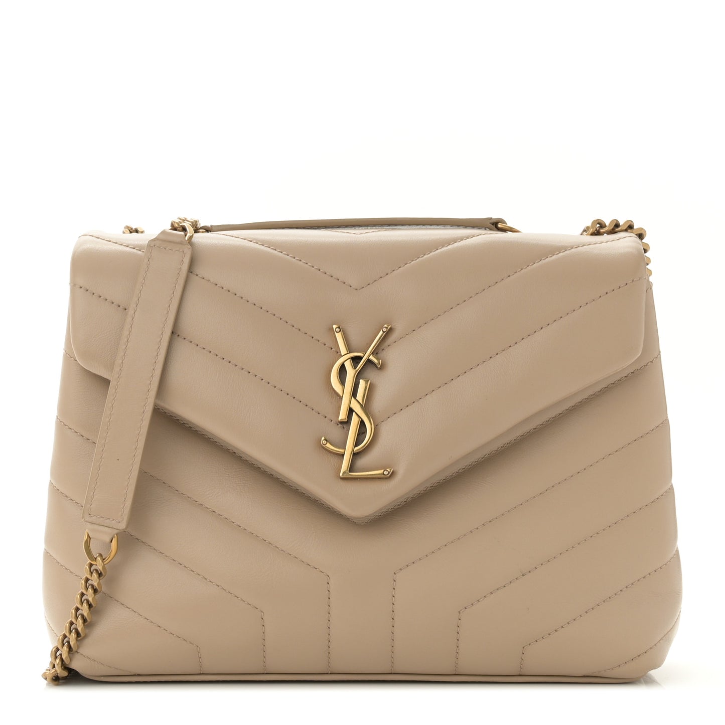 Calfskin Y Quilted Monogram Small Loulou Chain Satchel Dark Beige