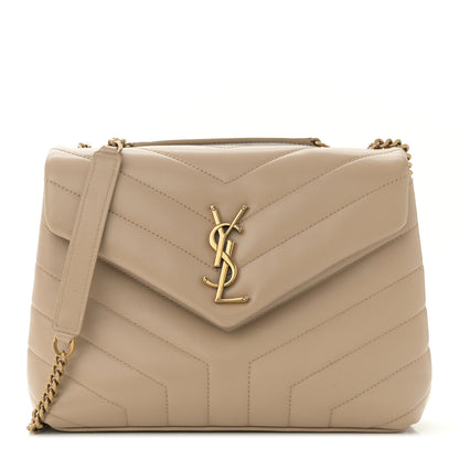 Saint Laurent Calfskin Y Quilted Monogram Small Loulou Chain Satchel Dark Beige 1 of 12