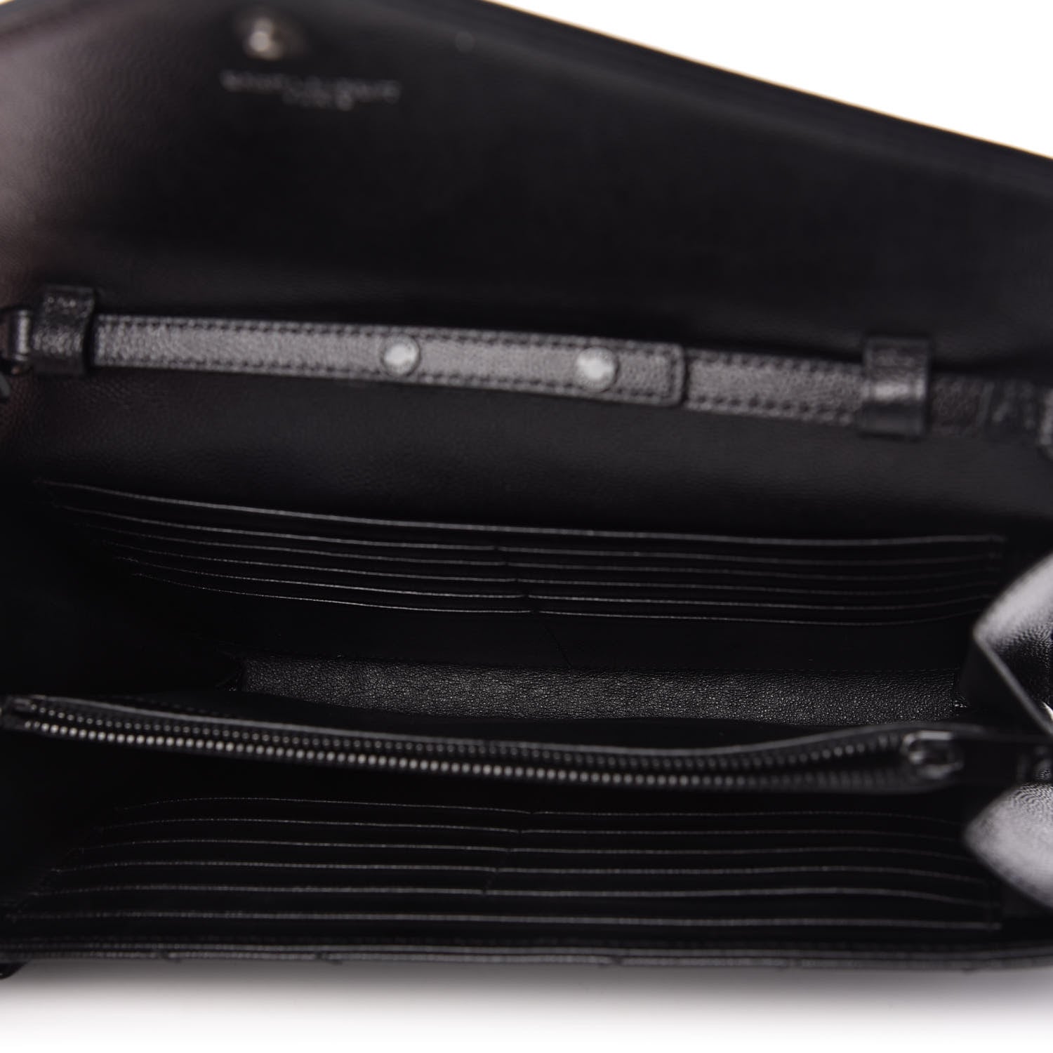 Saint Laurent Grain De Poudre Matelasse Chevron Monogram Chain Wallet Black 5 of 10