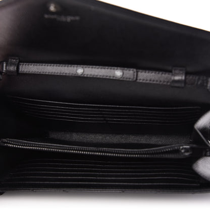 Saint Laurent Grain De Poudre Matelasse Chevron Monogram Chain Wallet Black 5 of 10
