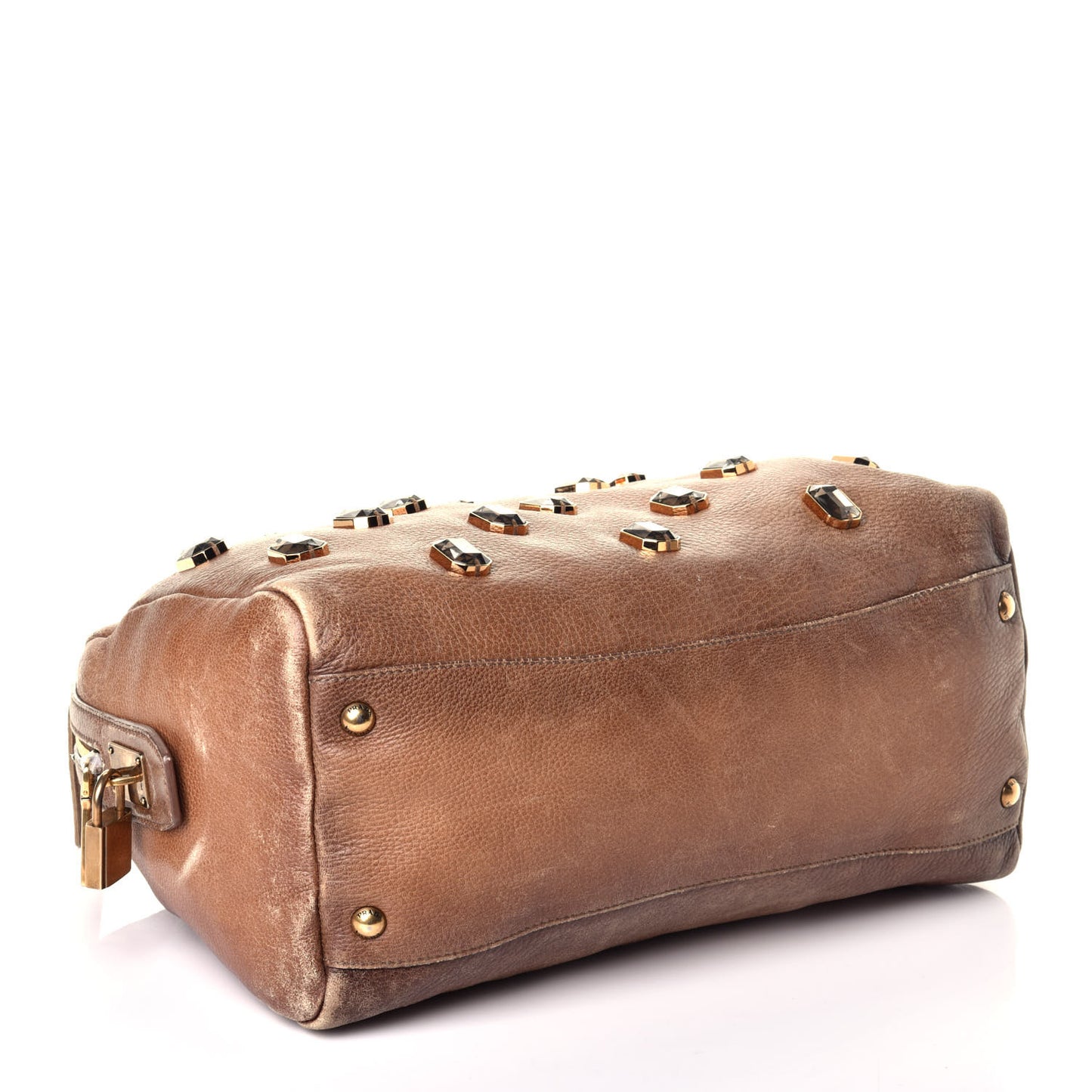 Cervo Deerskin Crystal Embellished Bowler Bag Brown