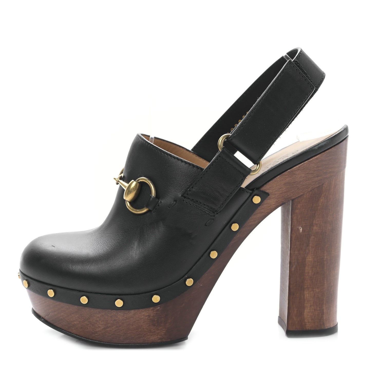 Betis Calfskin Horsebit Amstel Platform Slingback Clogs 36.5 Black