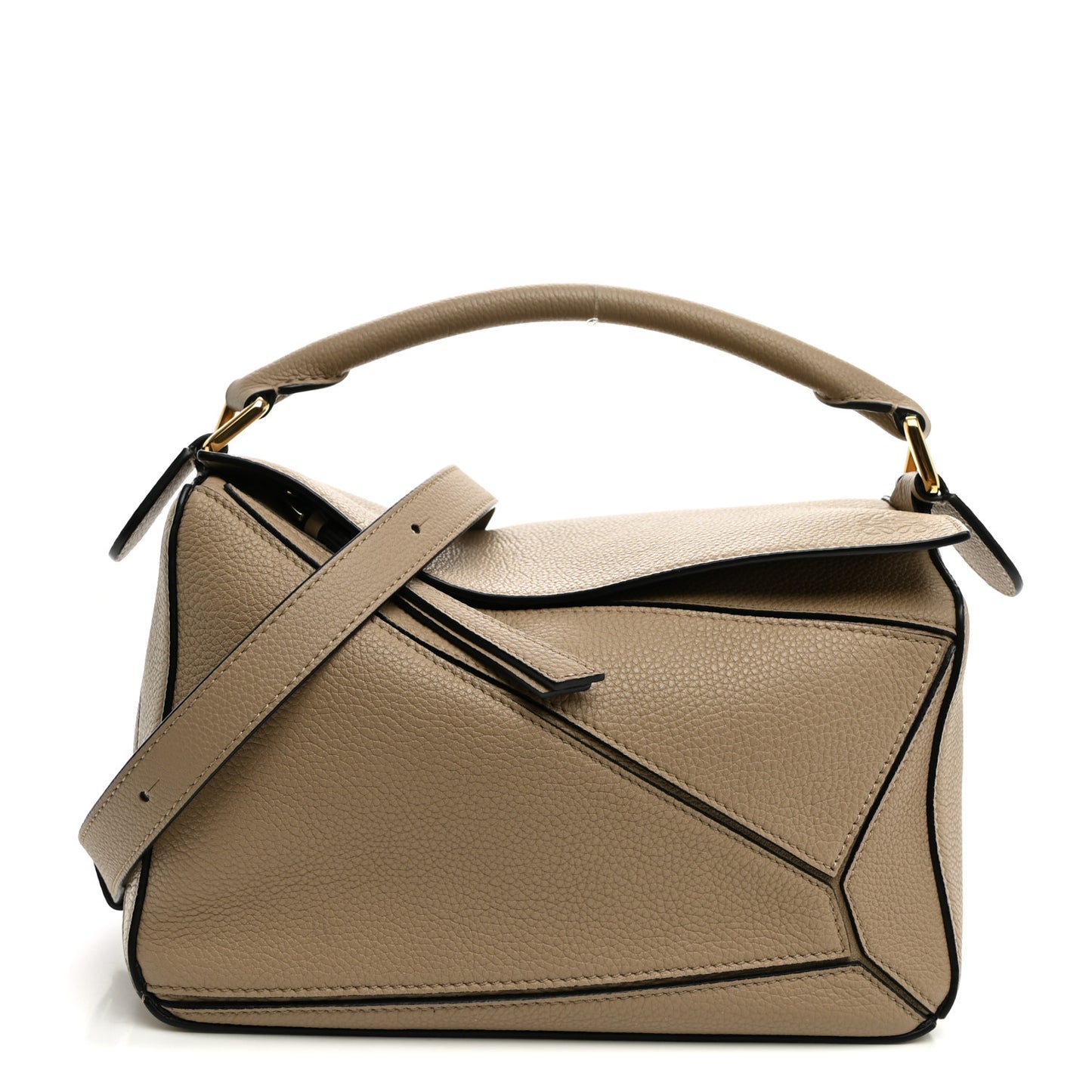 Grained Calfskin Small Puzzle Bag Sand
