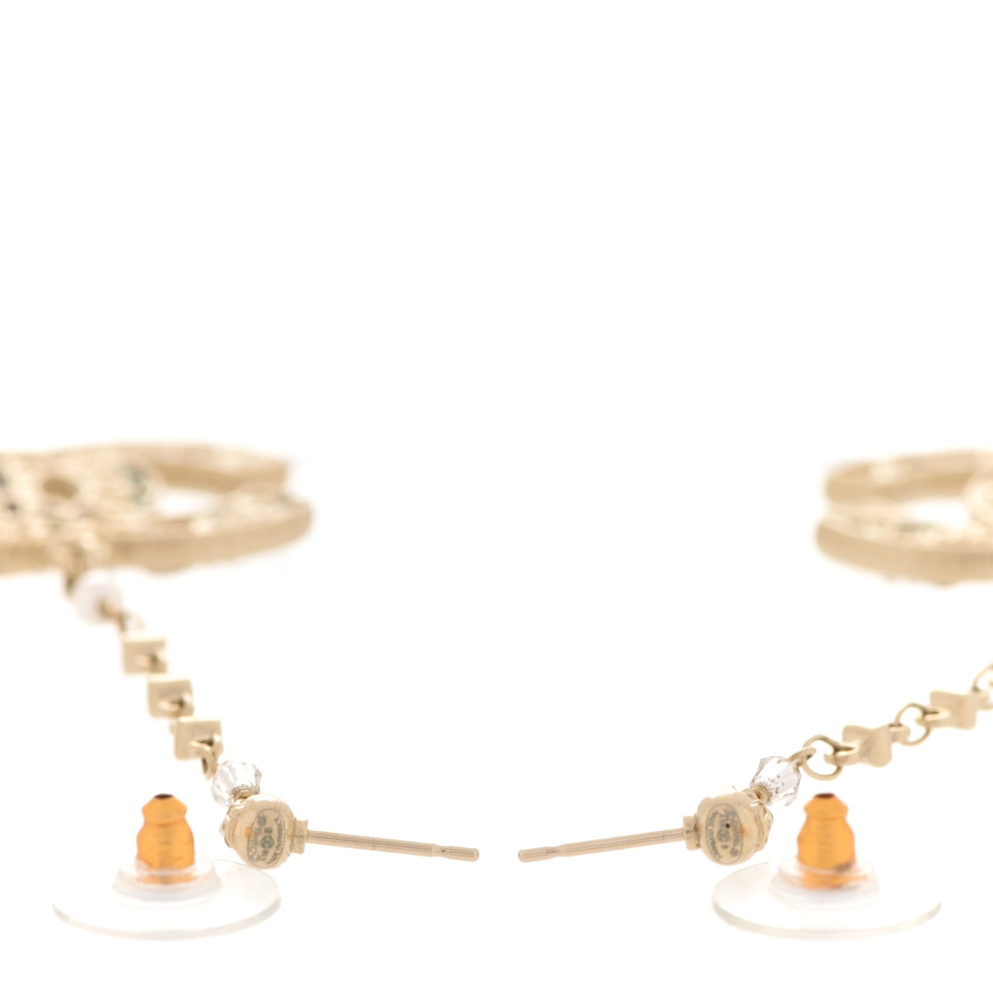 Pearl Crystal CC Tweed Drop Earrings Gold Brown Green