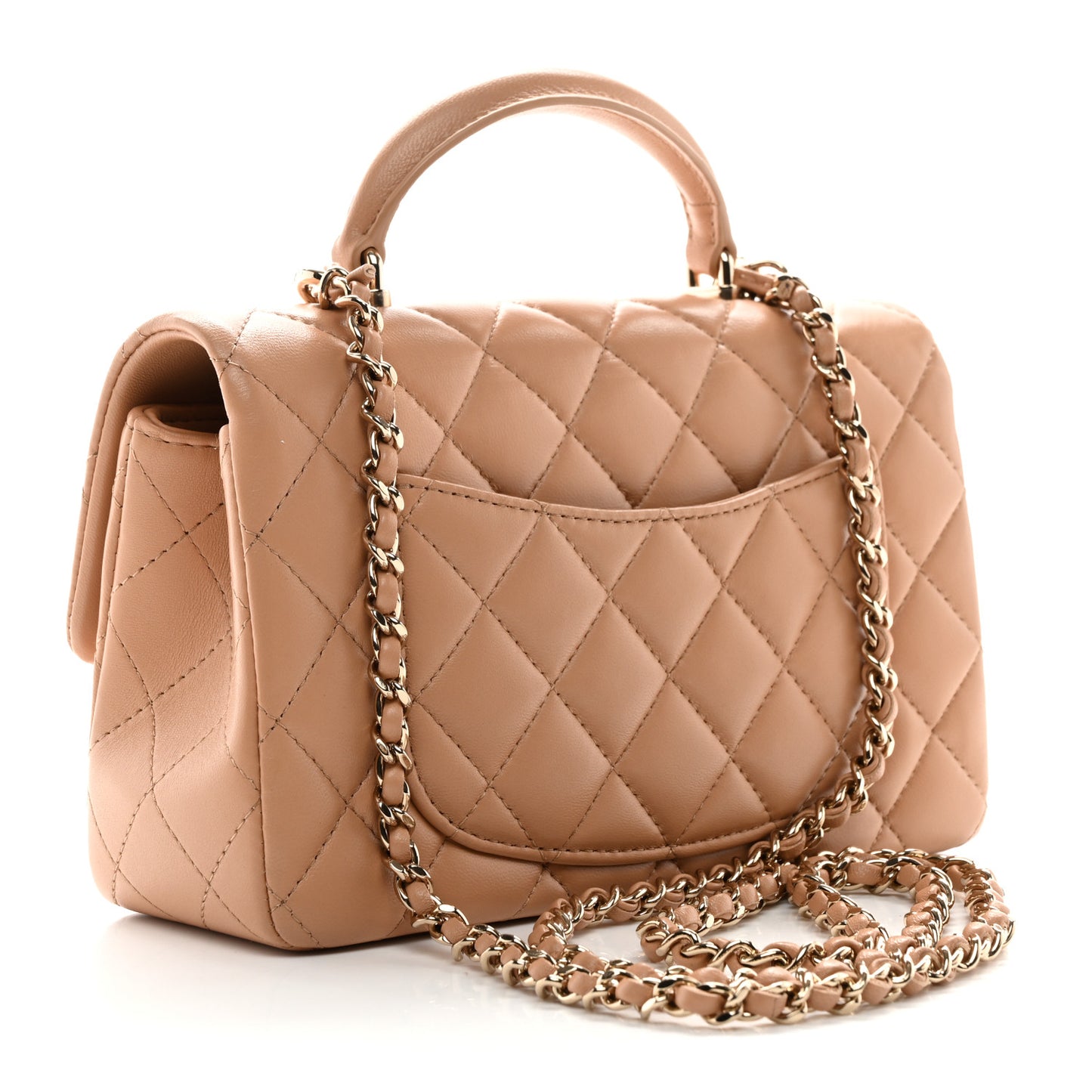Lambskin Quilted Mini Top Handle Rectangular Flap Beige