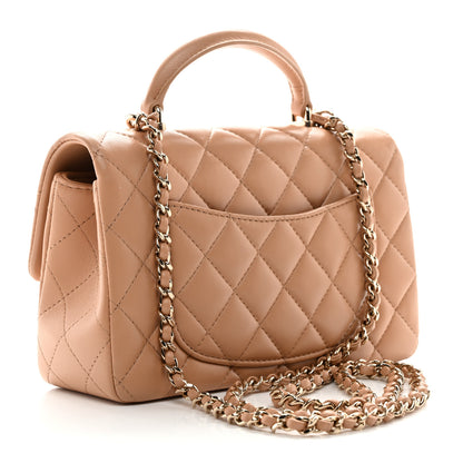 Chanel Lambskin Quilted Mini Top Handle Rectangular Flap Beige 3 of 10