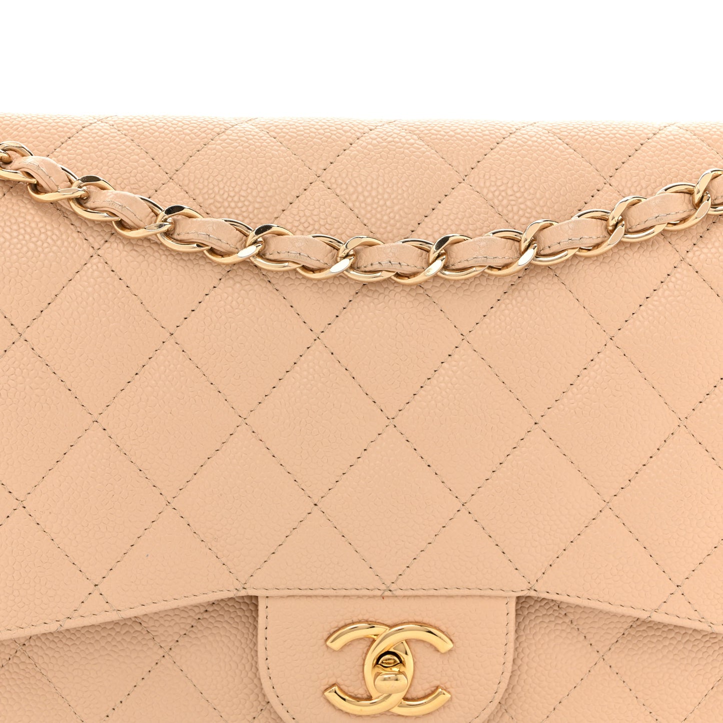 Caviar Quilted Jumbo Double Flap Beige Clair