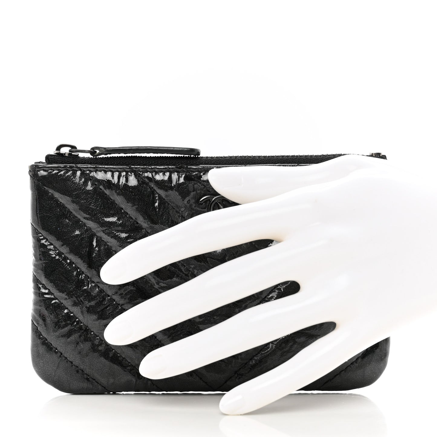 Patent Chevron Quilted Small Reissue Cosmetic Case So Black