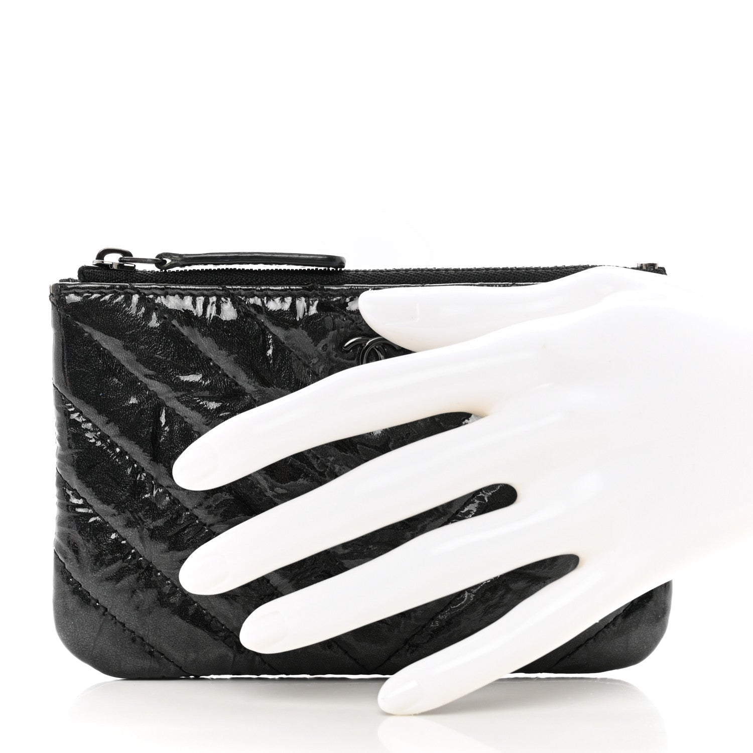 Chanel Patent Chevron Quilted Small Reissue Cosmetic Case So Black 2 of 7