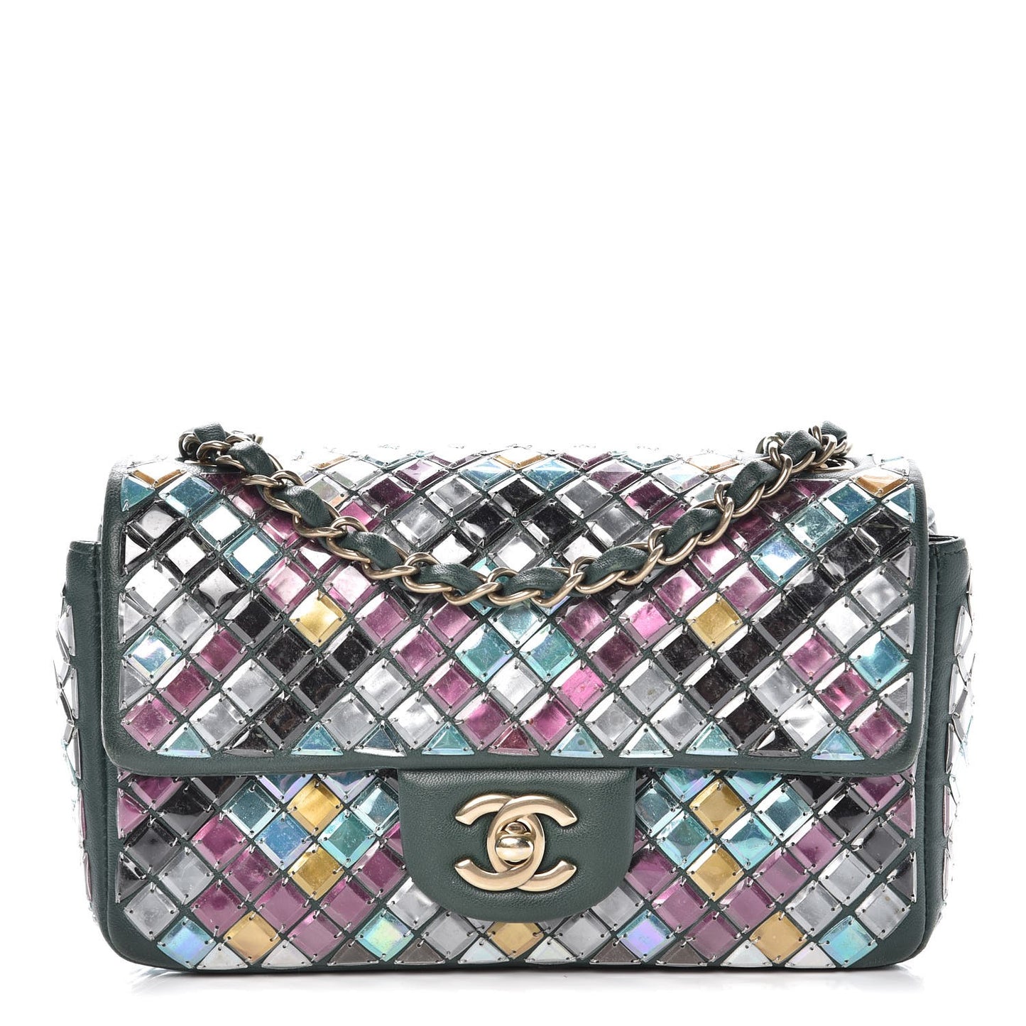 Lambskin Mosaic Small Flap Green Multicolor