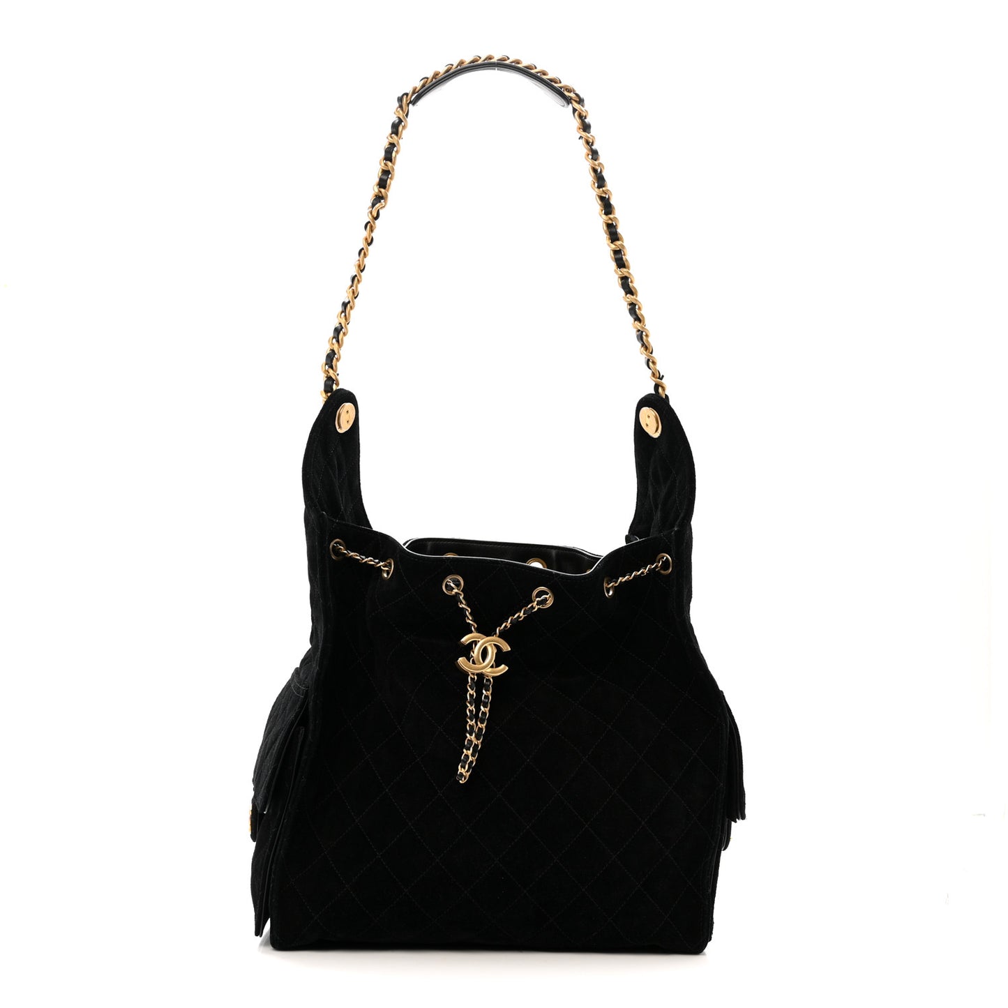 Suede Quilted Medium Chanel 25 Handbag Black