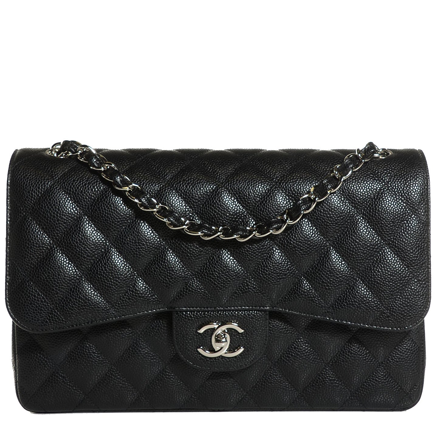 Caviar Quilted Jumbo Double Flap Black