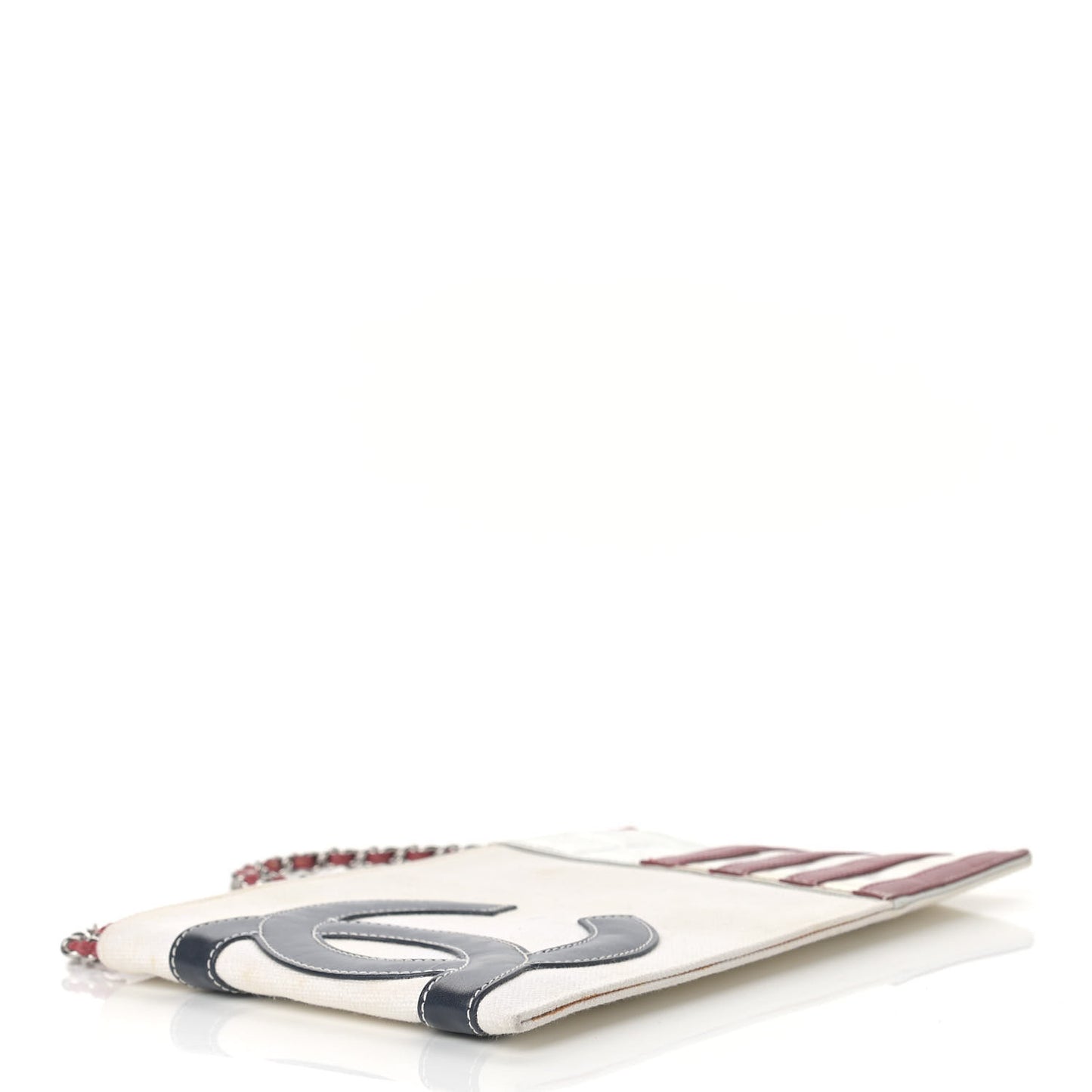Canvas Metallic Lambskin Quilted Flag CC Pochette White