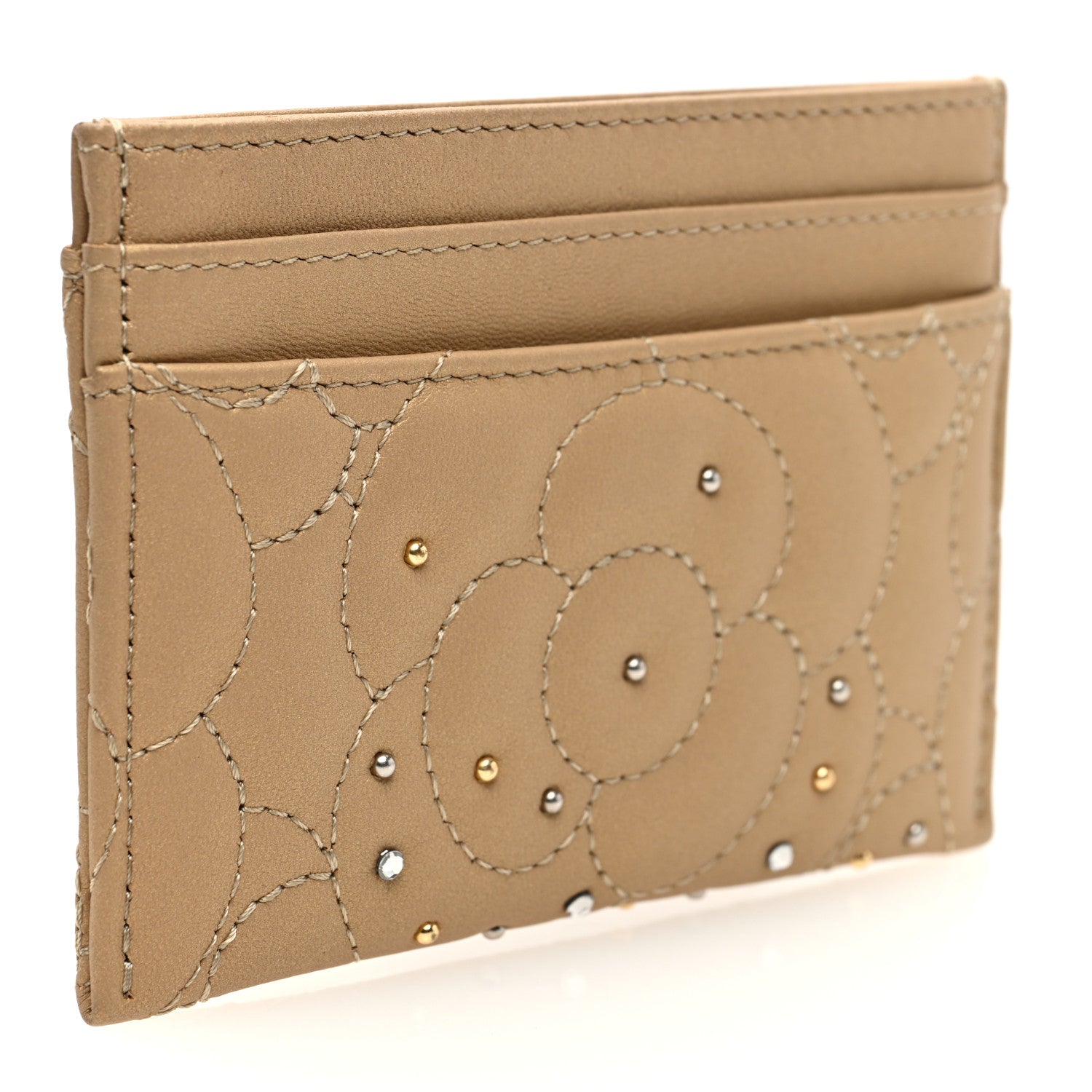 Chanel Metallic Lambskin Crystal Camellia Embossed Card Holder Gold 3 of 8
