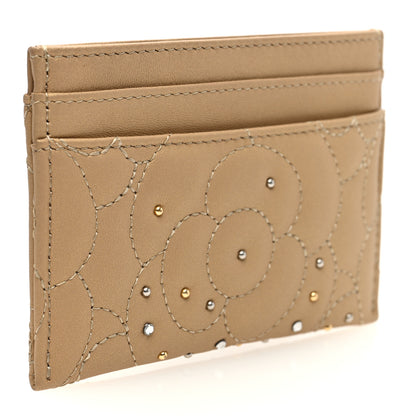 Chanel Metallic Lambskin Crystal Camellia Embossed Card Holder Gold 3 of 8