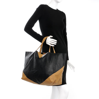 Celine Lambskin Horizontal Bi-Color Coeur Cabas Camel Black 2 of 6