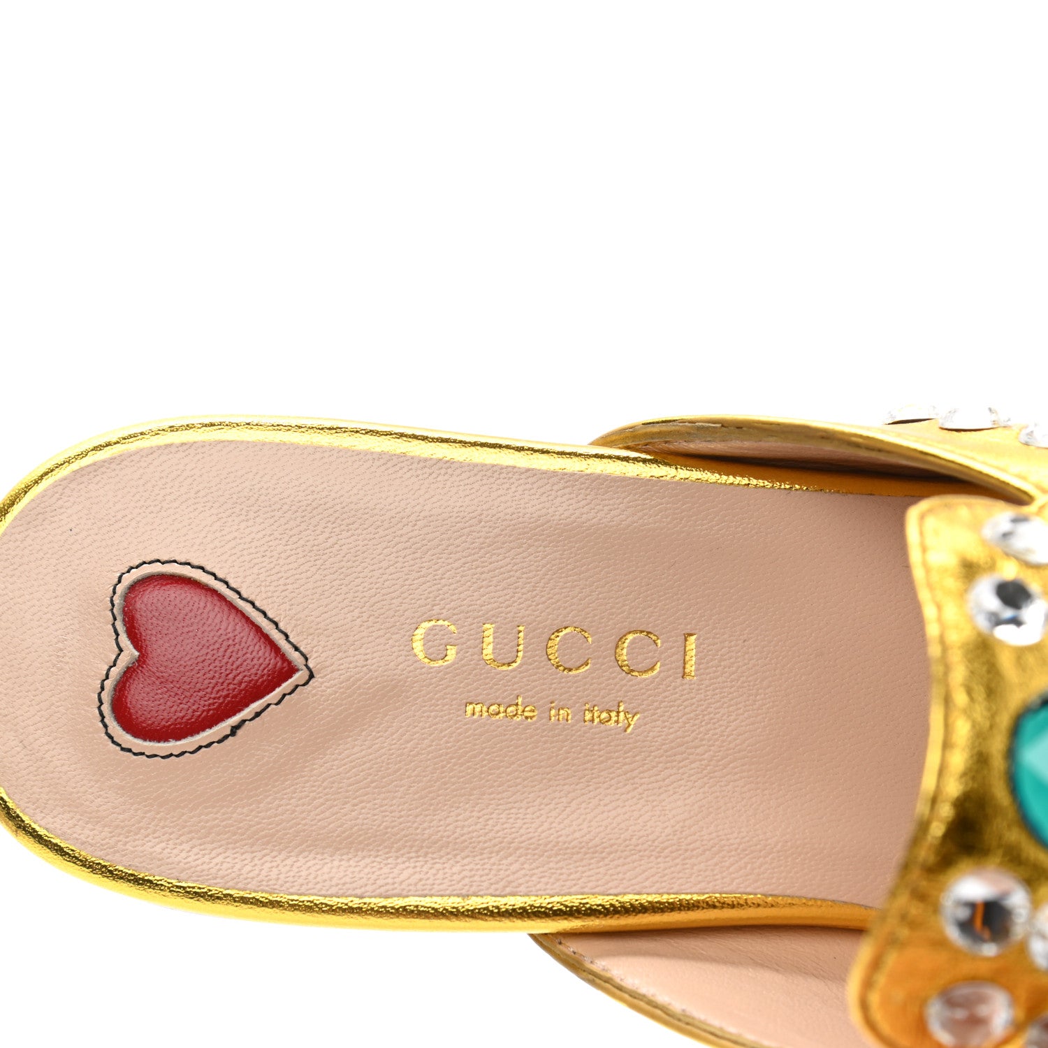 Gucci Metallic Nappa Crystal Womens Princetown Slippers 35.5 Gold 7 of 9
