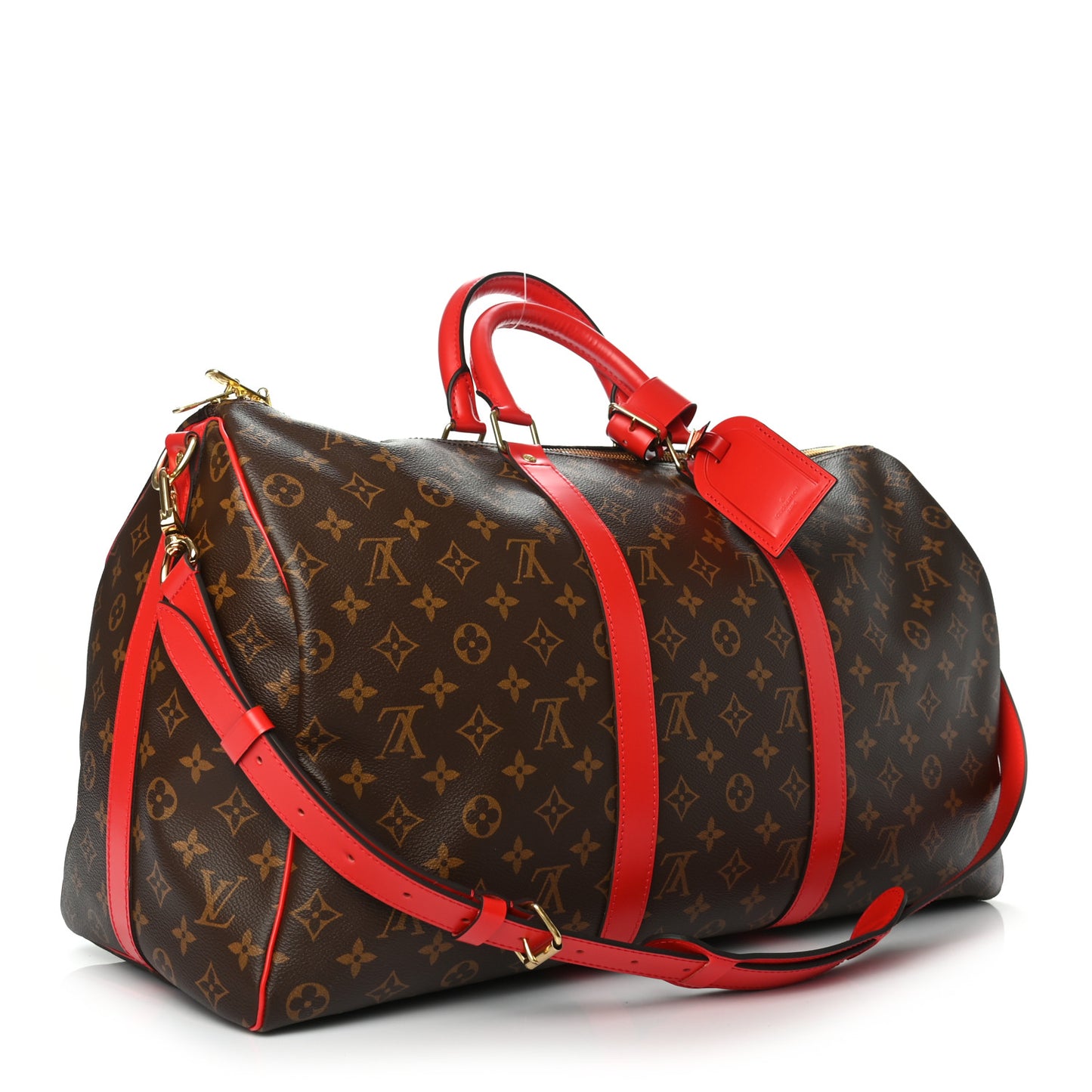 Calfskin Monogram Keepall Bandouliere 50 Coquelicot