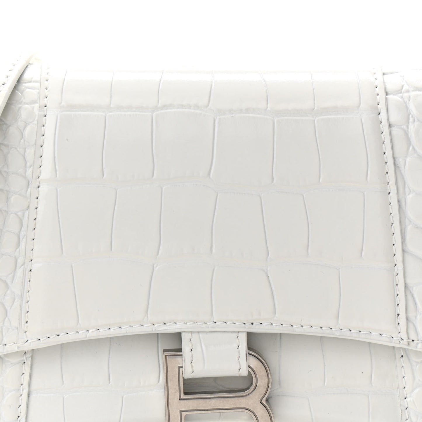 Shiny Calfskin Crocodile Embossed Small Hourglass Evening Chain Bag White