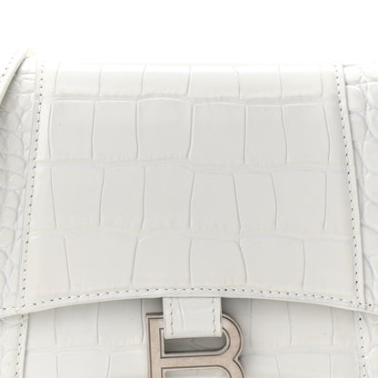 Balenciaga Shiny Calfskin Crocodile Embossed Small Hourglass Evening Chain Bag White 7 of 9